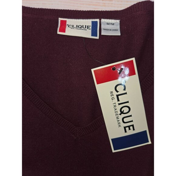 Clique Mens Burgundy V-Neck Sweater Medium NWT - Picture 5 of 8